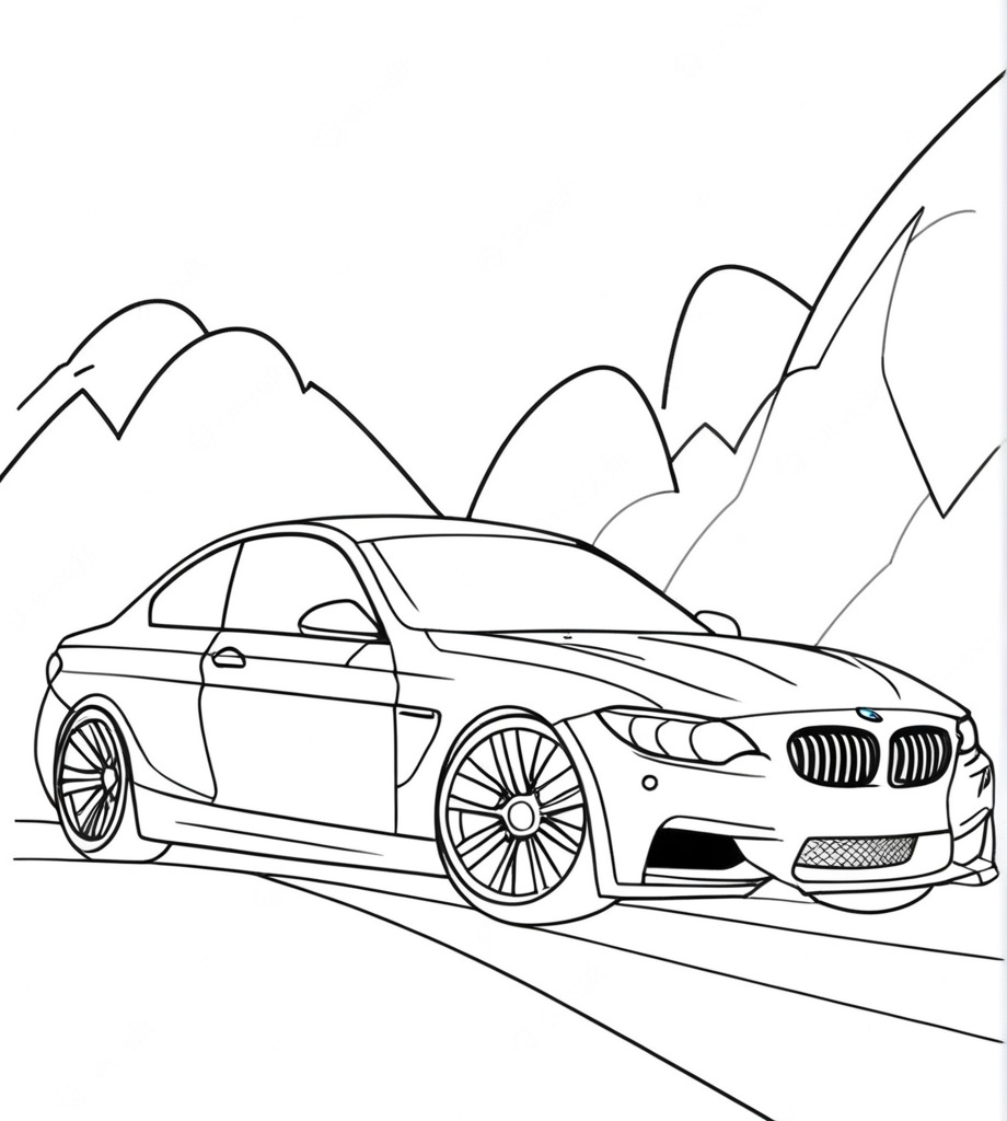 Dağların Arasındaki Bmw Boyama Sayfası
