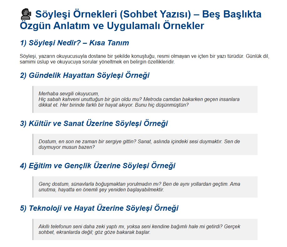Sohbeet Söyleşi Türü ve Özellikleri